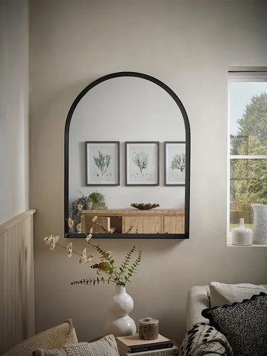 Arched black oak mirror - black,